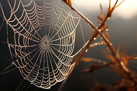 晨光中的蛛网图片