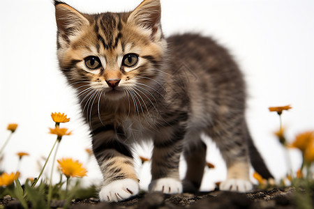 小猫咪走在花草中图片