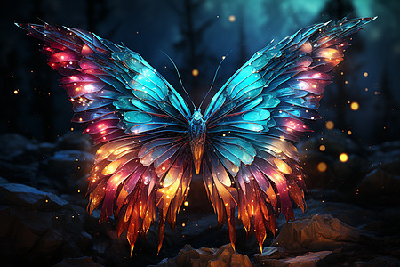 火焰翅膀美丽的极光蝴蝶插画