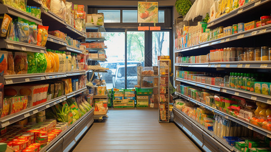 仓储超市超市货架上的商品背景