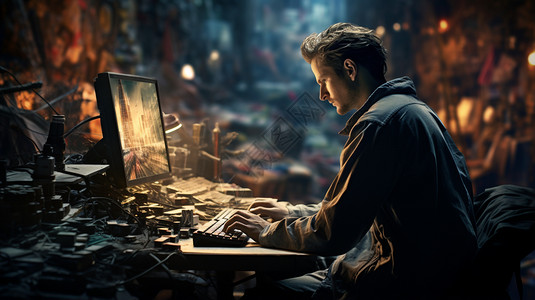 男人玩电脑游戏图片