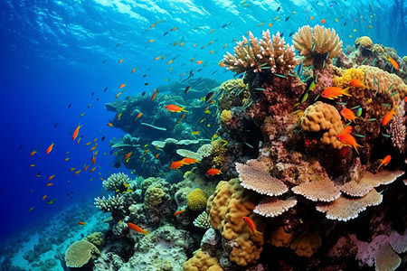 深海中美丽的珊瑚群和鱼群图片