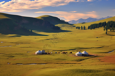 大草原上的蒙古包景观图片