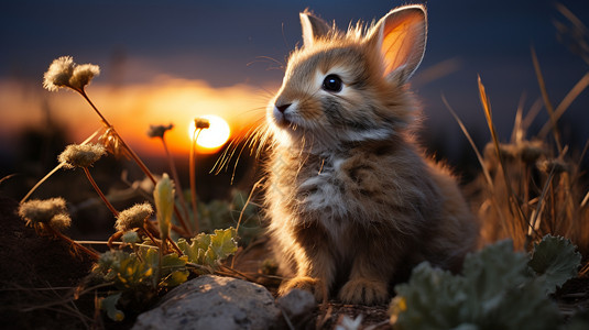 岩石间的兔子图片
