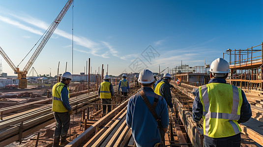 安全头盔建筑工人在工地施工背景