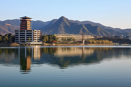 雁栖湖国际会议中心美丽的雁栖湖景观背景