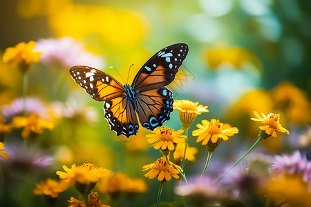 蝴蝶飞在了花朵上背景图片