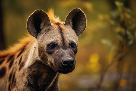 褐色毛皮和黑色眼睛的鬣狗图片