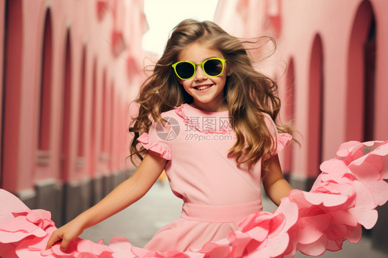 带着太阳镜穿粉色衣服的少女图片