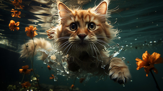 水里游泳的猫图片