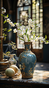 中式描金雕花花瓶图片