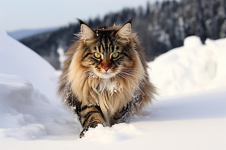 山区雪地里的小猫背景图片