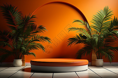 橘色画布的棕榈叶环形讲台图片