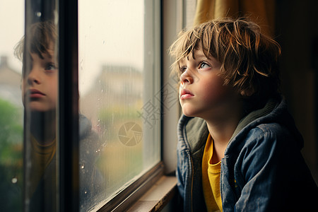 孤独的孩子和窗外的世界图片