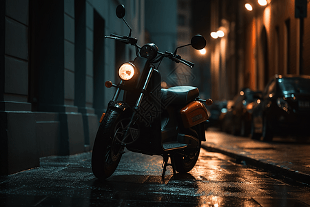 夜晚的城市城市的电动自行车背景