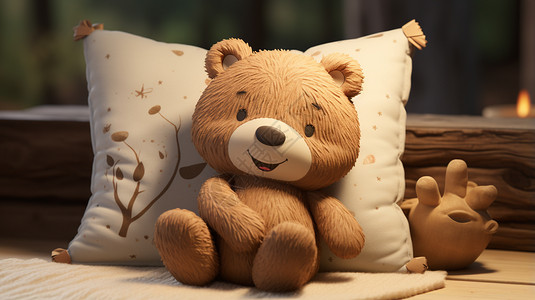 靠着枕头的小熊插画--广告图片