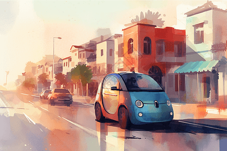 沿海城镇的自动驾驶汽车图片