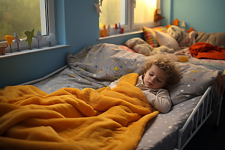 幼儿园睡觉孩子在幼儿园床上午睡背景