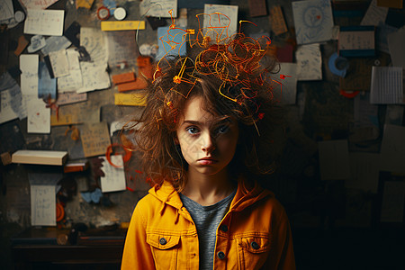 孩子注意力不集中一个头发凌乱的小女孩设计图片