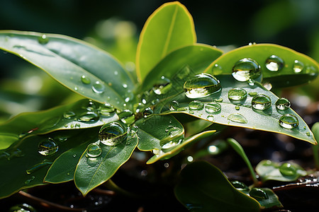 绿色叶子表面的水滴背景图片