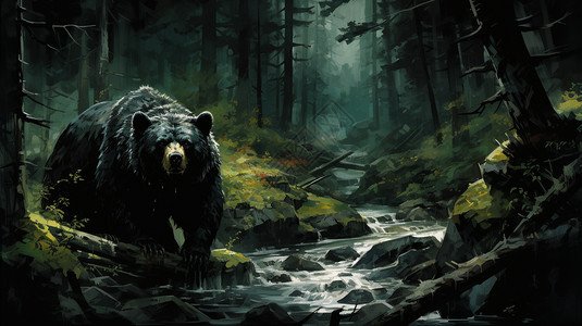 溪流旁的黑熊图片