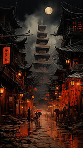 夜晚的中国街道图片