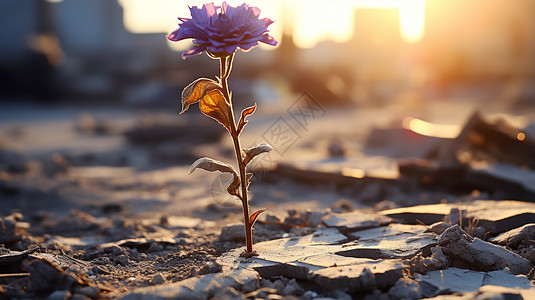 废墟中生长的花朵图片