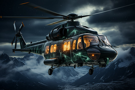 山脉上空的直升机图片