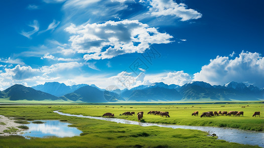 新疆喀纳斯湖辽阔的草原风景背景