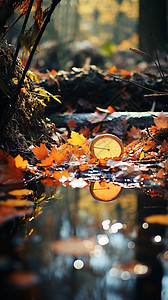 秋天森林的水面图片