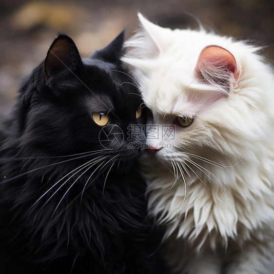 黑猫和白猫一起玩图片