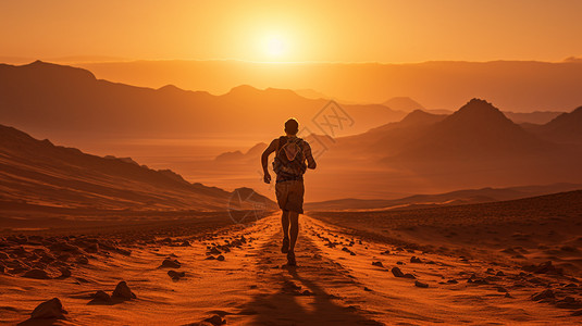 在沙漠中奔跑的男人图片