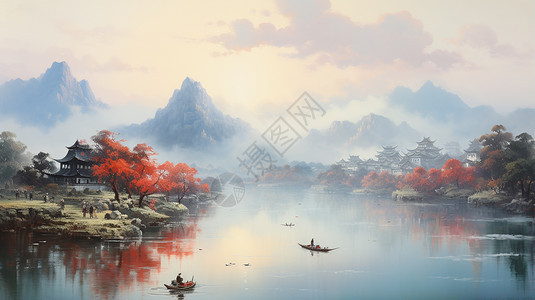 中国风的山水画背景图片