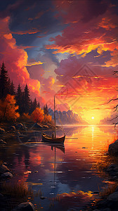 河流的夕阳景观图片