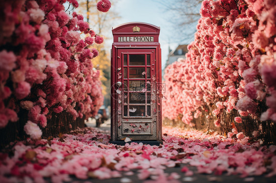 复古的粉色电话亭图片