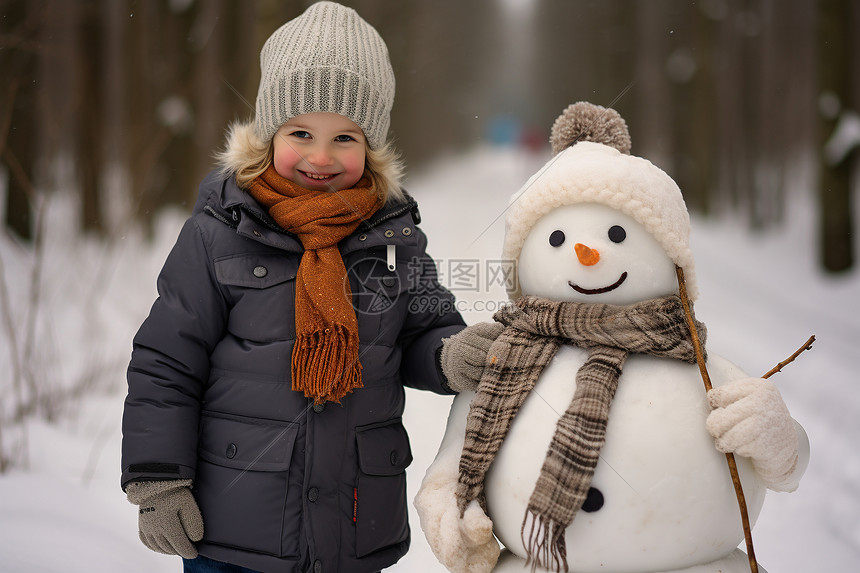 小女孩做的雪人图片