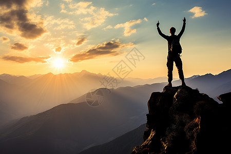 人山顶冒险的登山者背景