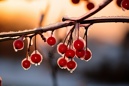 冰雪中的红色果实图片