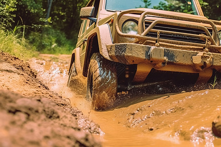 穿越泥泞的吉普车图片