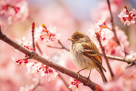 桃花枝上的小鸟高清图片