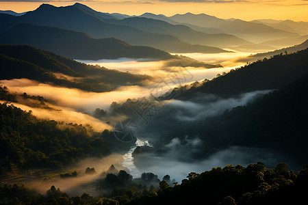 烟雾缭绕的自然景色图片