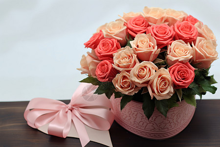 礼盒与玫瑰花束粉色的玫瑰花束背景