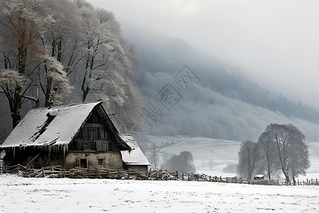 雪地上的小屋图片