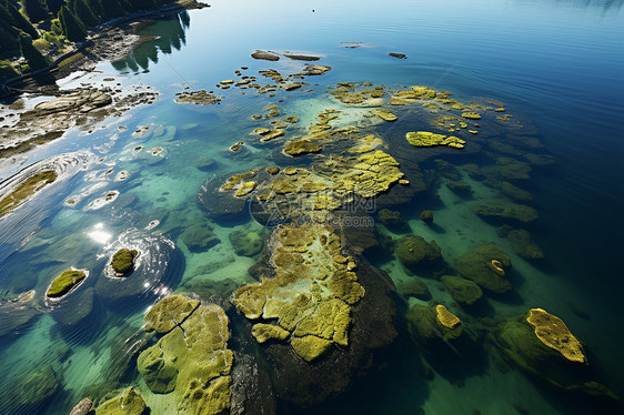 湖中的岩石图片