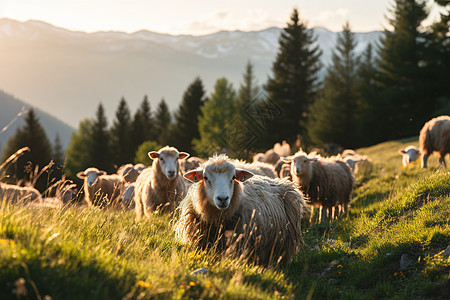 山林中的羊群图片