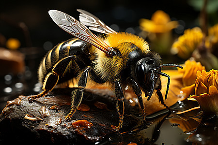 蜜蜂在花朵上采蜜图片