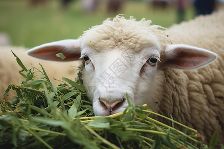 可爱的绵羊吃草图片