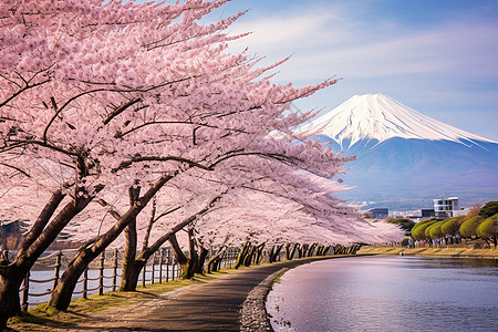 富士山醉美樱花樱花下的日本之美背景