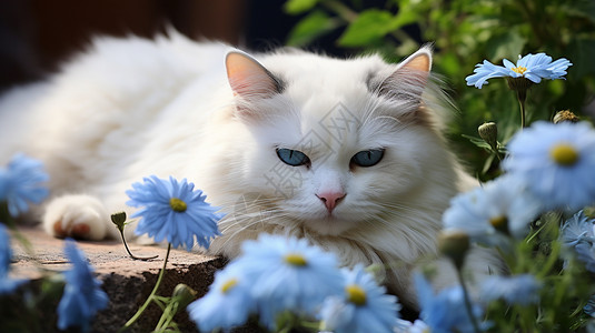 花朵与猫素材在花朵中睡觉的猫背景