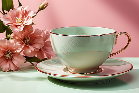 柔和色调的茶杯高清图片